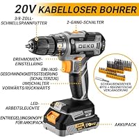 DEKO 186-Teilig Werkzeugkoffer mit Akkuschrauber, 20V Akku Bohrschrauber Set, 18+1 Drehmomentstufen, 40Nm Max, Akkubohrer mit LED und 10mm Bohrfutter, Akku Bohrschrauber Für Reparatur & DIY – Ansicht 3