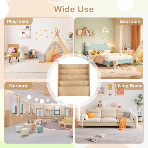Image of HONEY JOY Kids Bookshelf, 4-Tier Wooden Toddler Bookcase, Children Book Rack & Magazine Display Shelf, Toy Storage Organizer, Book Shelf for Kids Rooms, Playroom, Nursery, Classroom (Natural)