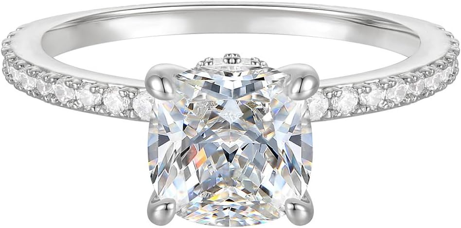 14K Gold Engagement Ring Cubic Zirconia Cushion Brilliance Cut Promise Ring
