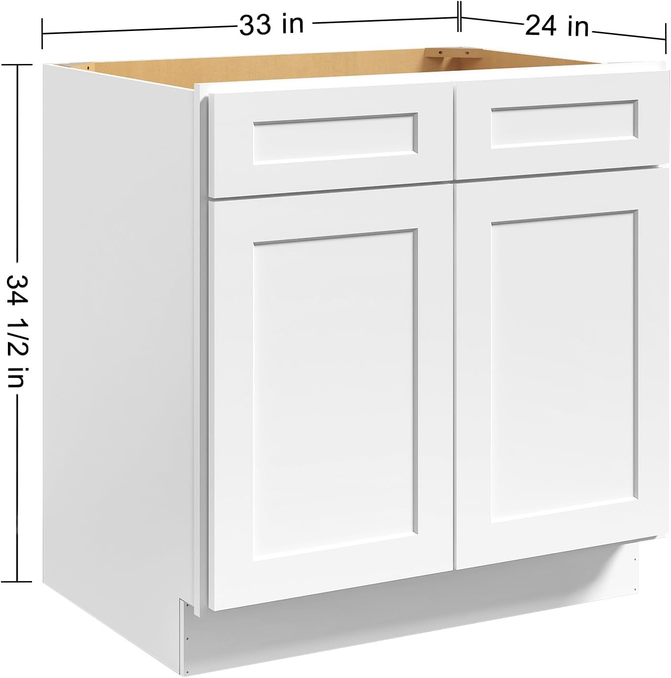 ROOMTEC Sink Base Cabinet, RTA Kitchen Storage Cabinet, Large Capacity Bathroom Vanity Without Drawers, Under Sink Freestanding Cabinet for Kitchen,Bathroom,Laundry and Utility Room 33W*34.5H*24D