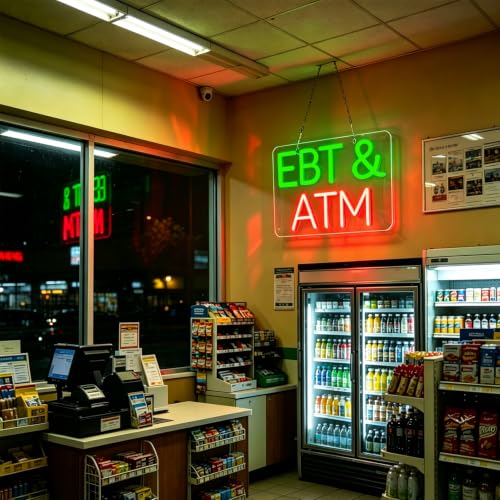 Image of EBT&ATM Neon Signs for Wall Decor Neon Lights for Business Led Signs Suitable for Convenience Stores Supermarkets restaurant Office Bar Pub 5V Power Adapter 17.3 * 10.2 Inch(Green+ Red)