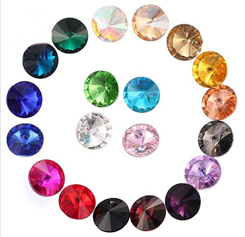 ChangJin 100PCS Mixed Colors Point Back Crystals Rhinestone Rivoli Fancy Glass Stones (Various Sizes) (14MM(100PCS))