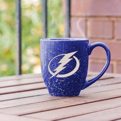 Image of Rico Industries NHL Hockey Tampa Bay Lightning Royal Personalized 16 oz Team Color Laser Engraved Speckled Ceramic Coffee Mug
