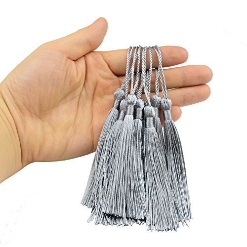 Image of 100pcs 13cm /5 Inch Silky Floss Bookmark Tassels with 2-Inch Cord Loop and Small Chinese Knot for Jewelry Making, Souvenir, Bookmarks, DIY Craft Accessory (Grey)