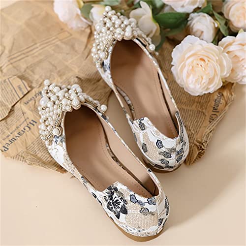 INEELUYI Women's Dress Shoes Lace Pearl Bowknot Pointed Toe Comfortable Flats Wedding Party3