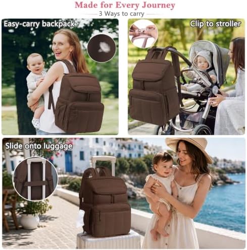 SPORJET Puffy Diaper Bag Backpack for Mom, Lightweight Quilted Baby Bag with Waterproof Changing Pad, Large Travel Diaper Backpack with Insulated Bottle Pockets, Wipes Pocket, Stroller Straps — view 5