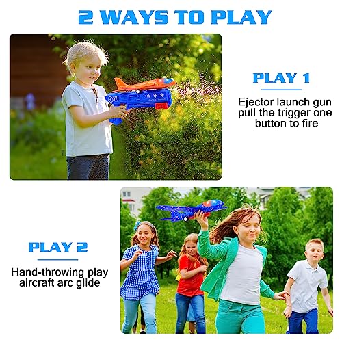 LJZJ 3 Pack Airplane Launcher Toys, 2 Flight Modes LED Foam Glider Catapult Plane, Outdoor Flying Toy for Kids, Birthday Gifts for Boy Girl 6+ Year Old, B-Day Party Supplies - Image 3