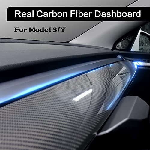 Hansshow Tesla Model 3&Y Dashboard Cover Wrap 3K Real Carbon Fiber Dash Cover Wrap Cap For Model Y/3-2018-2022 Model Y Interior Dash Covers Dashboard Accessories(M3/Y-Glossy Dashboard Replacement) #TOP3