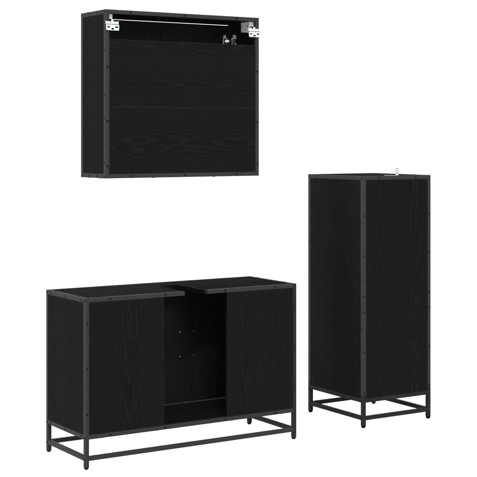 Juego de muebles de baño (3 piezas, aspecto de roble, material de madera), color negro