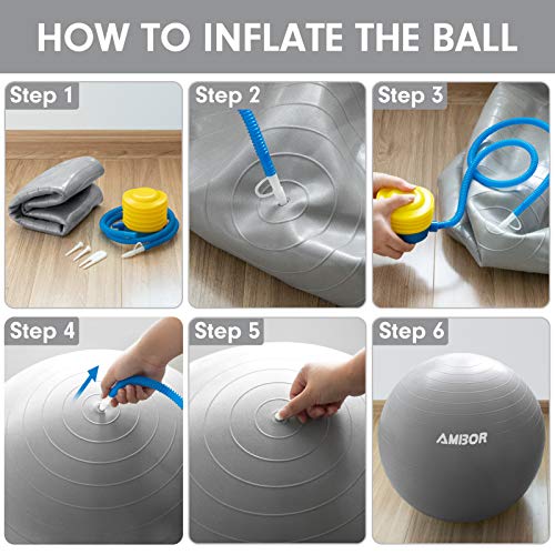 Exercise Ball (65-75CM), AMBOR Extra Thick Anti-Burst & Non-Slip Stability Balance Yoga Ball for Birthing, Pilates, Desk Chairs, Fitness, Quick Pump Included