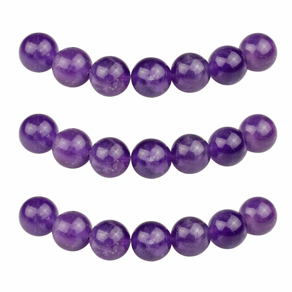 MJDCB Natural Round Stone Beads Purple Crystal 12mm Amethyst Loose Gemstone Beads for Jewelry Making Bracelet Necklace 30pcs