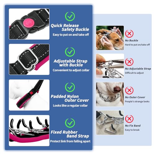 Image of Martingale No Pull Dog Collar - Heavy Duty Nylon With Buckle, Adjustable Anti Pull Reflective Slip Collar for Large Medium Small Dog Training Walking M Hot Pink