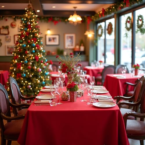 Image of sancua Rectangle Tablecloths for 6 Foot Tables, 6 Pack - Washable Polyester Fabric Table Cloth for Wedding Party, Birthday, Banquet Reception, 54x108 Inch, Red