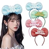 mental & body 誕生日グッズ 誕生日パーティーグッズ カチューシャ バースデー 帽子 (ミッキータイプ) (青, ミッキータイプ)