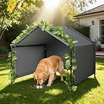 120cm Large Dog House Outdoor, Pet Shelter Tent for Small to Large Dogs, Outside Rainproof Canopy Pet House for Cats Pigs Goats Livestock w/Rainproof Cover Artificial Grapevine Leaves