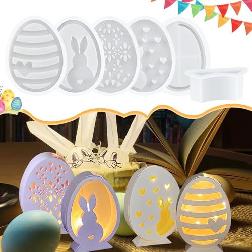 Moldes de silicone para Páscoa, 6 peças molde de coelho e ovo de Páscoa, moldes de silicone para gesso DIY, molde de silicone coelho e ovo Páscoa, decorações de Páscoa e moldes para resina epóxi