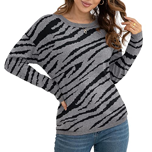 Viishow Women's Oversized Sweater For Women Lightweight Color Block Pullover Sweaters Long Sleeve Casual Tops,Gray Leopard,Xx-Large #TOP26