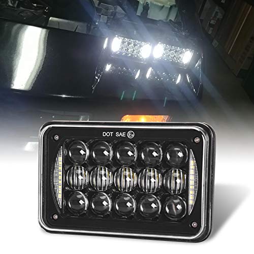 Image of DOT Approved 60w 4x6 inch LED Headlights Rectangular Replacement H4651 H4652 H4656 H4666 H6545 with DRL Compatible with Peterbil Kenworth Freightinger Ford Probe Chevrolet Trucks