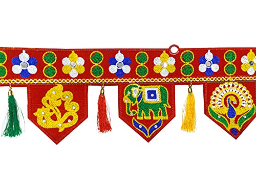 Image of Velvet Handmade Door Hanging /Bandarwal /Toran for Door, Traditional Bandarwal for Door, 37 inch inch Length, Multicolour, Medium(T9)
