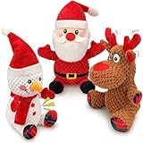 BBeary Dog Toys Set - 3 Pack Durable Squeaky Dog Toys for Small & Medium Dogs, Soft Plush Santa, Reindeer & Snowman Gift for Dogs