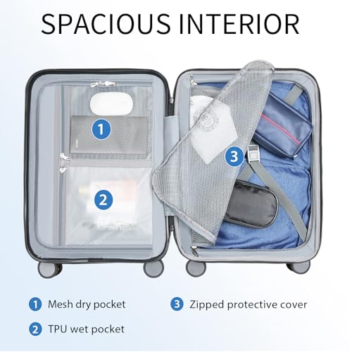 KROSER Hardside Expandable Carry On Luggage with Spinner Wheels & Built-in TSA Lock, Durable Suitcase Rolling Luggage with USB Port, Carry-On 20-Inch, Green3