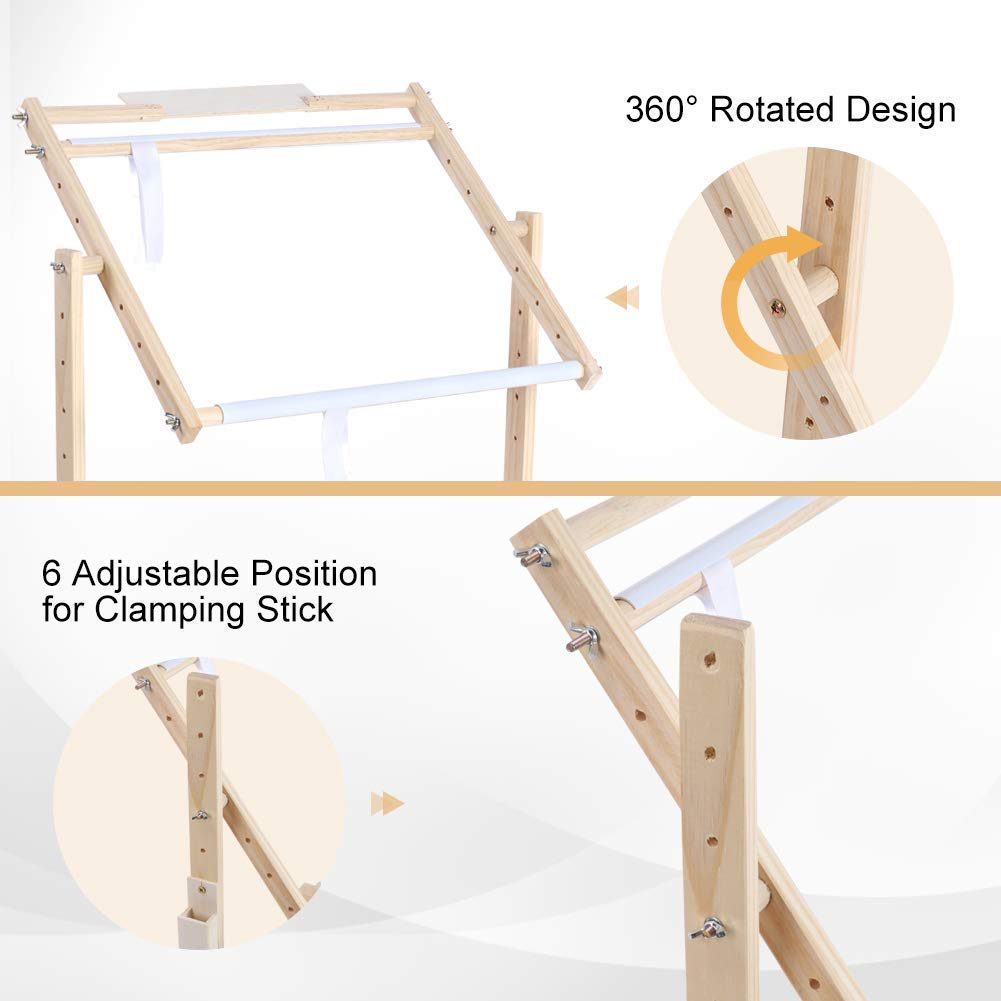 Greensen Marco de Punto de Cruz Ajustable, Soporte de Madera para Bordar de Pie, Rotación 360 Grados, 3 Tamaños
