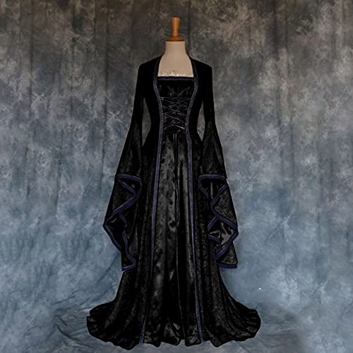 Vestido de mujer estilo retro manga trompeta ropa princesa larga sólida 3