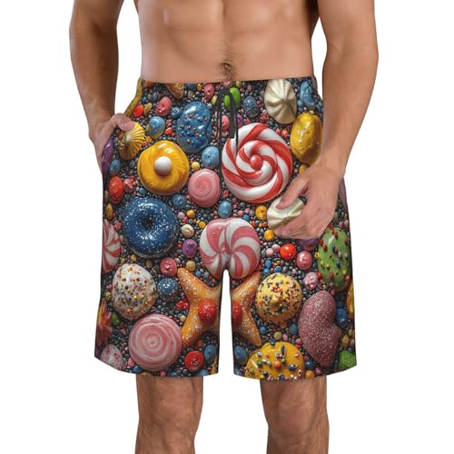 Men Swim Trunks Beach Shorts Swimwear Summer Bathing Suits - Colorful Candy