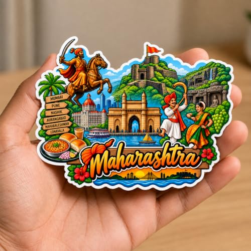 Image of Maharastra Theme Souvenir Wooden Fridge Magnet for Refrigerator - Printed Fridge Magnet for Kitchen & Fridge Decor | Perfect Souvenir Gift | Fridge Decoration | Size 3x3 Inches | Pack of 1