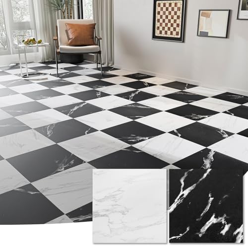 WOWSTAR Peel and Stick Vinyl Floor Tiles 30-Pack 12x12 White Black Sand