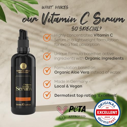 ORGANIC Vitamin C Serum Face • 100ml +Hyaluronic Acid +Panthenol +Vitamin E ✓ 6-fold Vitamin C Serum radiant & pure skin without pimples & redness✓100% Vegan & Organic ✓ Anti Aging MADE IN GERMANY - Image 3