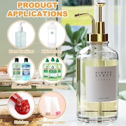 Dozownik syropu kawowego, dozownik syropu 500 ml, szklana butelka syropu z eleganckimi pompkami i 36 etykietami, lejkiem i pompką, dozownik do syropu, dozownik miodu, pompa do syropu kawowego