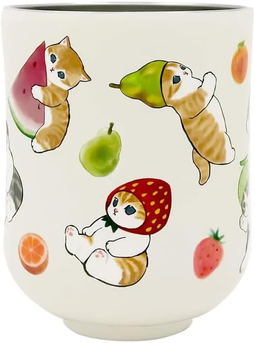 Mofu sand Vacuum Insulated Stainless Steel Tea Cup 300ml, 53-2172, Double Wall Tumbler with Cute Cat Design, Mogitate Nyan