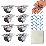 8Pcs 1/2 Inch Mini Rigid Caster Wheels Low Profile, Non Swivel Fixed Casters with Rubber Wheels and Steel Top Plate for Small Electronics, DIY Models, Portable Devices