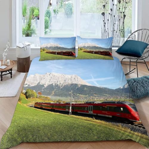 Funda Nordica Cama 90 Tren de Alta Velocidad Ropa de Cama Tren de Alta Velocidad Microfibra Suav Funda Edredon 150x200, Funda Nórdica Paisaje Natural y 2 Funda de Almohada 50x80 cm, e2769