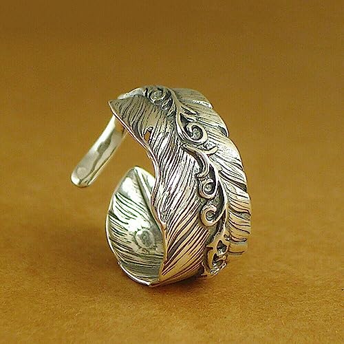 Sterling Sliver Oxidised Angel Feather Open End Wrap Ring Full UK Hallmark, Dark Silver, Large - Image 4