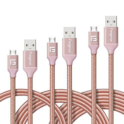 Micro USB Cable, 3-Pack Fasgear Android Phone Fast Charger [3.3ft,6ft,10ft] Nylon Braided Data Sync Quick Charge Cord Compatible for Galaxy J7/J8, S6/S7 Edge, Kindle, Xbox, PS4, TV Stick (Rose Gold)