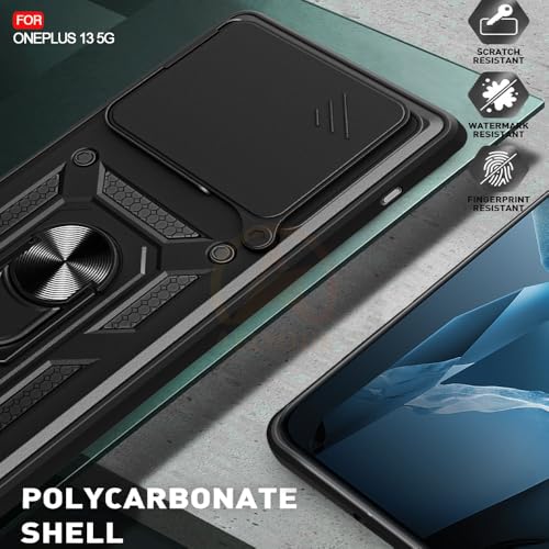 Image of Armor Bumper Back Cover Case for ONEPLUS 13 5G Rotating Camera Cover, Ring Holder & Kickstand | Heavy Duty & 360 Degree Protection ONEPLUS 13 5G Back Cover (Black)