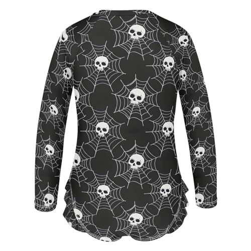 ALAZA Sugar Skull Web Halloween Girls One Piece Swimsuit Long Sleeve Rash Guard Swimsuits UV 50+ Swimwear Zipper3