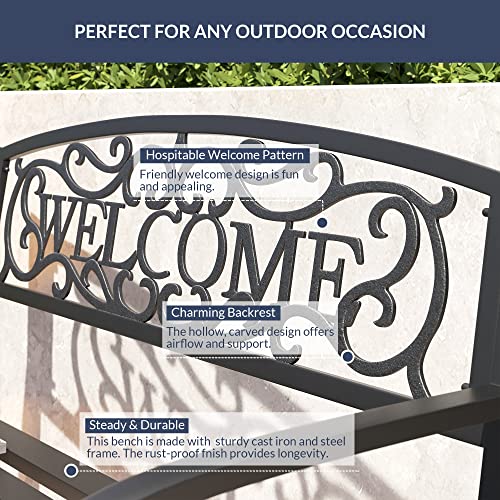 image for BELLEZE Outdoor Garden Bench, 50 inch Cast Iron Metal Loveseat Chairs 