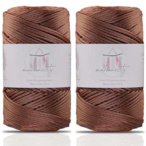 Makromecity, 2 Skeins of Polyester Macrame Cord 2mm x 250 Yards (750 feet) 2mm Polypropylene Macrame Cord for Macrame Art & Crafts for Wall Hangings, Bags, Underplate, Rug (29 Colors Available)
