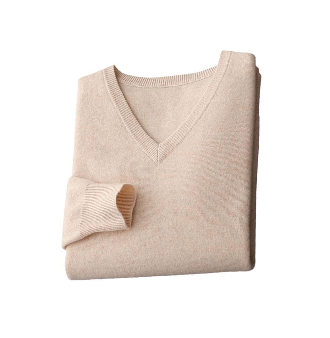 Pull en cachemire col V homme Haitpant veste laine tricot épais vêtement chaud beige M