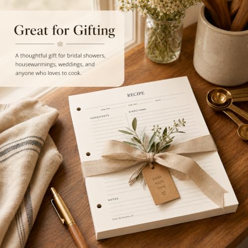 Bloc de recettes blanc cassé en papier premium pour notes culinaires