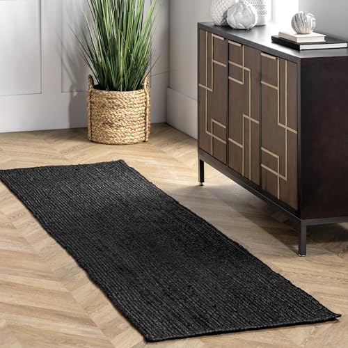 nuLOOM 2x10 Rigo Jute Hand Woven Area Rug, Black, Solid Farmhouse Design, Natural Fiber, For Bedroom, Living Room, Dining Room, Hallway, Office, Kitchen, Entryway
