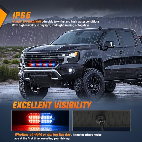 Image of Nilight 4PCS LED Strobe Lights 12V 24V Sync Feature Red Blue | 24LED Emergency Hazard Warning Lights with Controller Hard Wire or Cigarette Lighter Plug for Car Truck RVs Campers