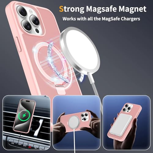 Image of Magnetic for iPhone 15 Pro Max Case, 6.7 inch, Compatible with MagSafe, Rugged Kickstand, Not-Yellowing Military-Grade Protection, Matte Pink