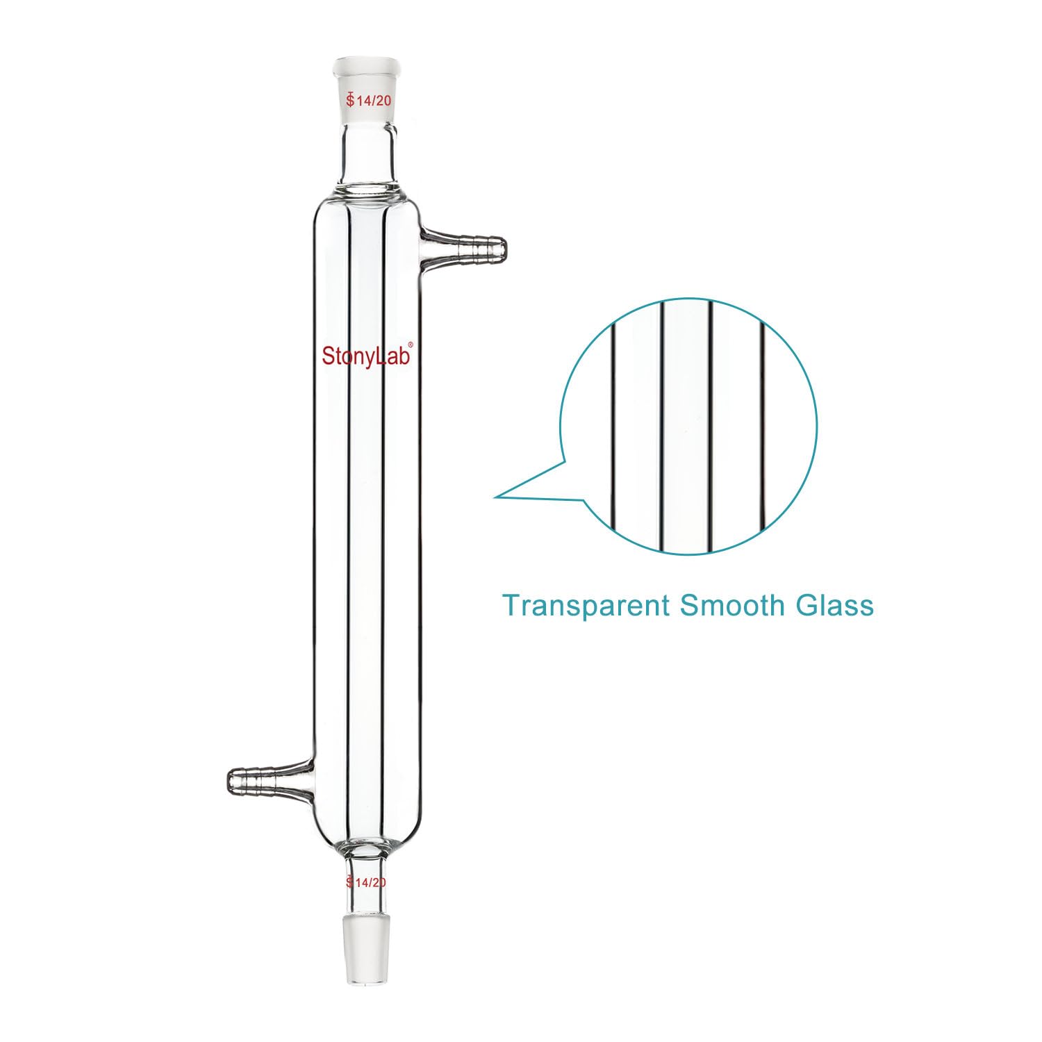 stonylab Condenseur Liebig, Condenseur en Verre Borosilicaté avec Joint 14/20 Longueur de Veste de 200 mm Condenseur en Verre de Laboratoire