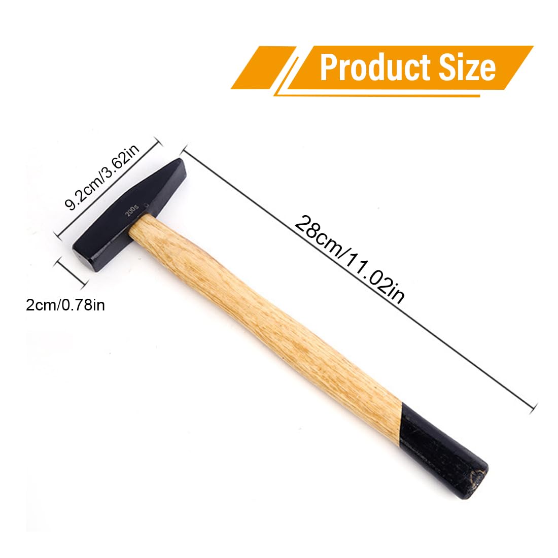 Mmartello，Martello da fabbro con testa piatta in legno 200g,Martello Professionale riduce le Vibrazioni e le Macchie,Antirimbalzo