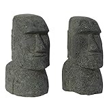 STONE art & more 2er Set Moai, Osterinsel-Kopf, grüner Lavastein, Basanit, Steinmetzarbeit, frostfest (20 cm)