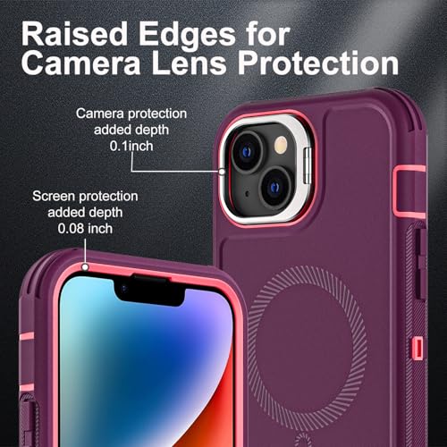 YKHJKLEC for iPhone 14 Plus Case, Military Grade 3 in 1 Heavy Duty Shockproof/Drop Proof/Dust Proof with Kickstand Case, with 2 x Tempered Glass Screen Protector & 1 x Wrist Strap (ZJ-Purple/Pink) by YKHJKLEC - Used condition - Image 3